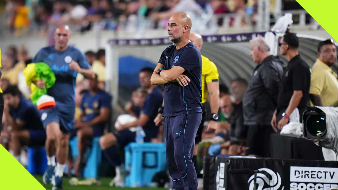 Pep Guardiola during Man City's friendly fixture against Barcelona.