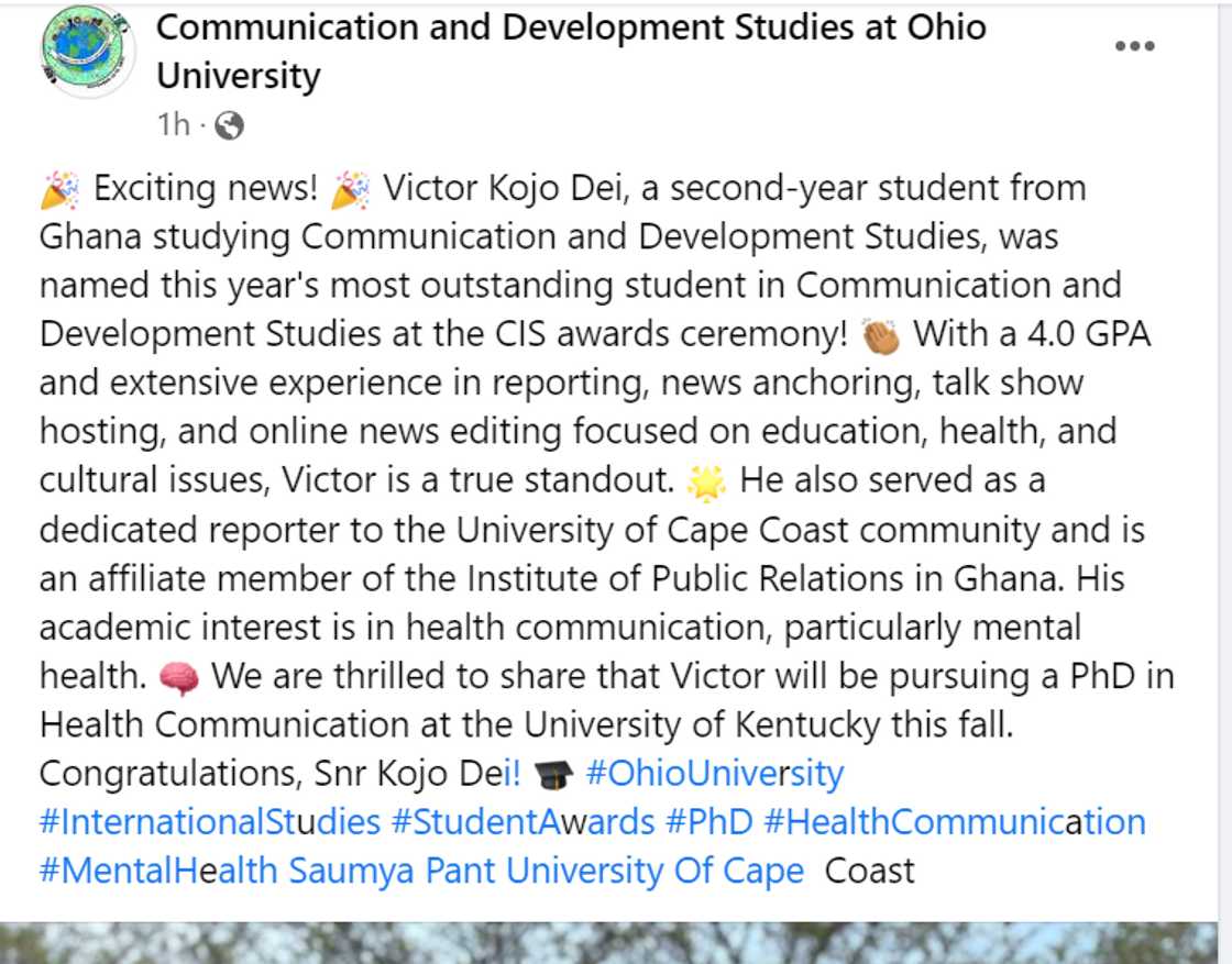 Screenshot of post celebrating Victor Kojo Dei. Screenshot of post celebrating Victor Kojo Dei.