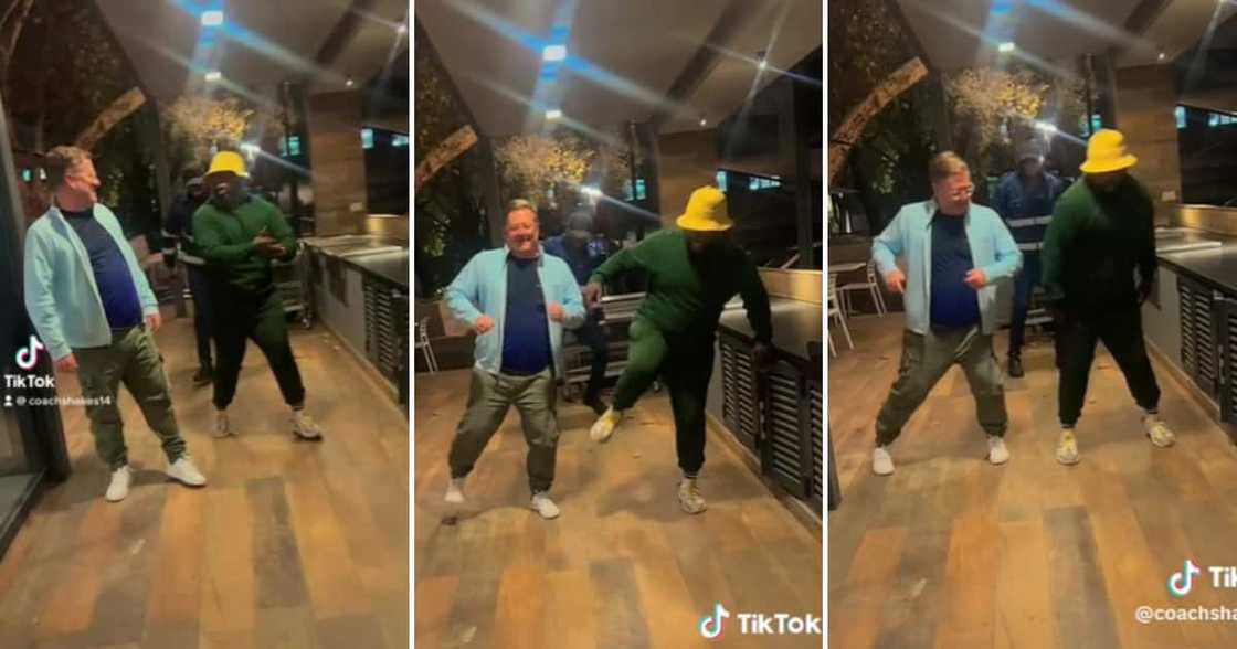 TikTok user @coachshakes14 taught his white technical director to dance to amapiano TikTok user @coachshakes14 taught his white technical director to dance to amapiano