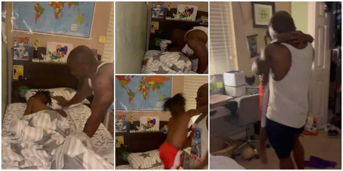 Social media users gush as boy jumps from sleep and shed tears as he locks dad in warm embrace in an adorable union Social media users gush as boy jumps from sleep and shed tears as he locks dad in warm embrace in an adorable union