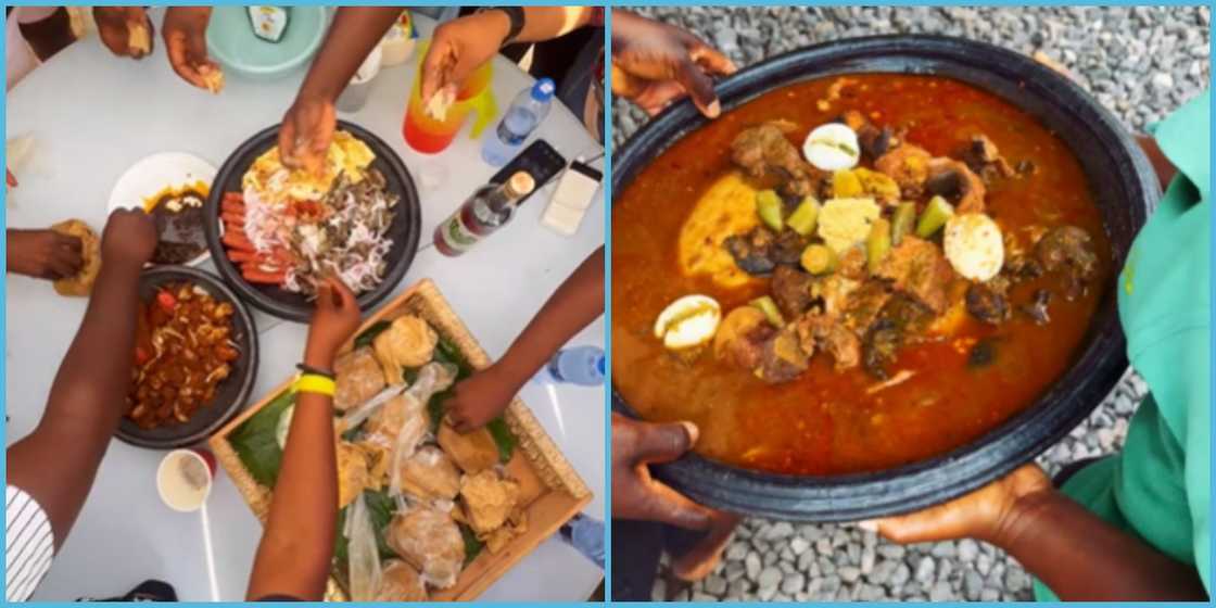 A Ghanaian man schooled his younger brother on how to eat when with the elderly, tells him to not take meat first A Ghanaian man schooled his younger brother on how to eat when with the elderly, tells him to not take meat first