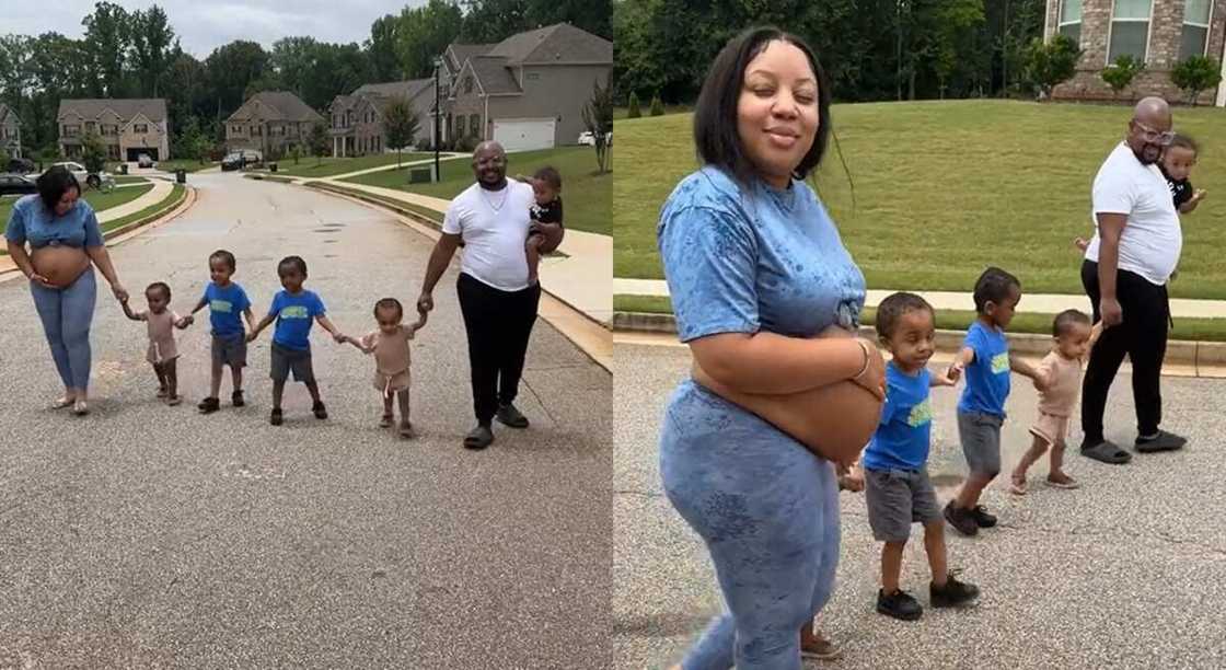 Photos of a pregnant woman and husband with their children. Photos of a pregnant woman and husband with their children.