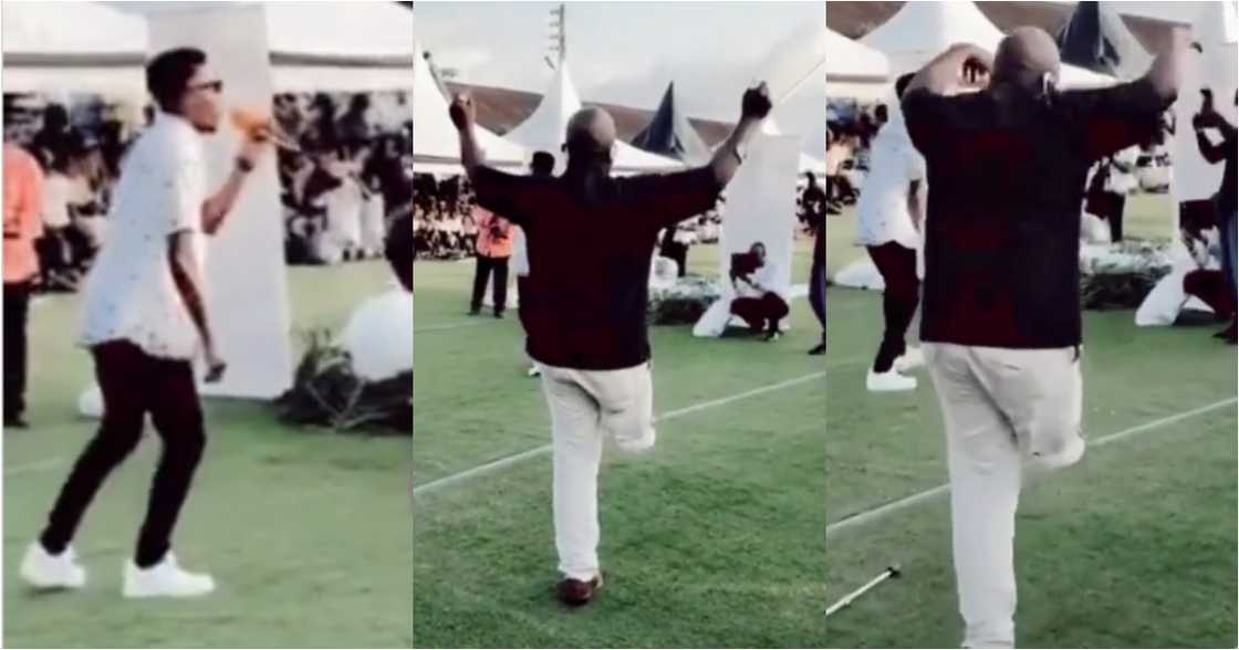 Physically challenged man boldly abandons crutches to dance as Kofi Kinaata performs Susuka Physically challenged man boldly abandons crutches to dance as Kofi Kinaata performs Susuka