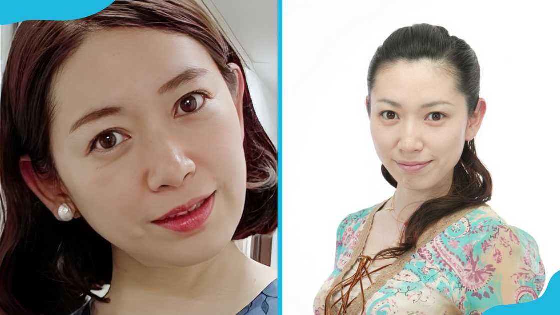 Houko Kuwashima's zoomed face (L). She is posing for a photo (R) Houko Kuwashima's zoomed face (L). She is posing for a photo (R)