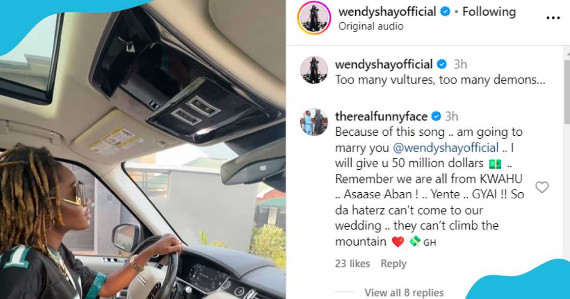 Funny Face's comment under Wendy Shay's post, proposing to her