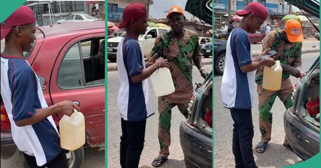 Man gives out fuel for free. Man gives out fuel for free.
