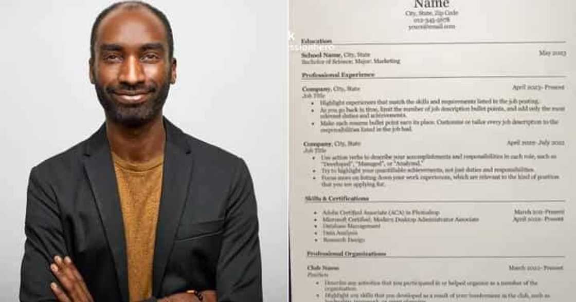 Man displays perfect CV format Man displays perfect CV format