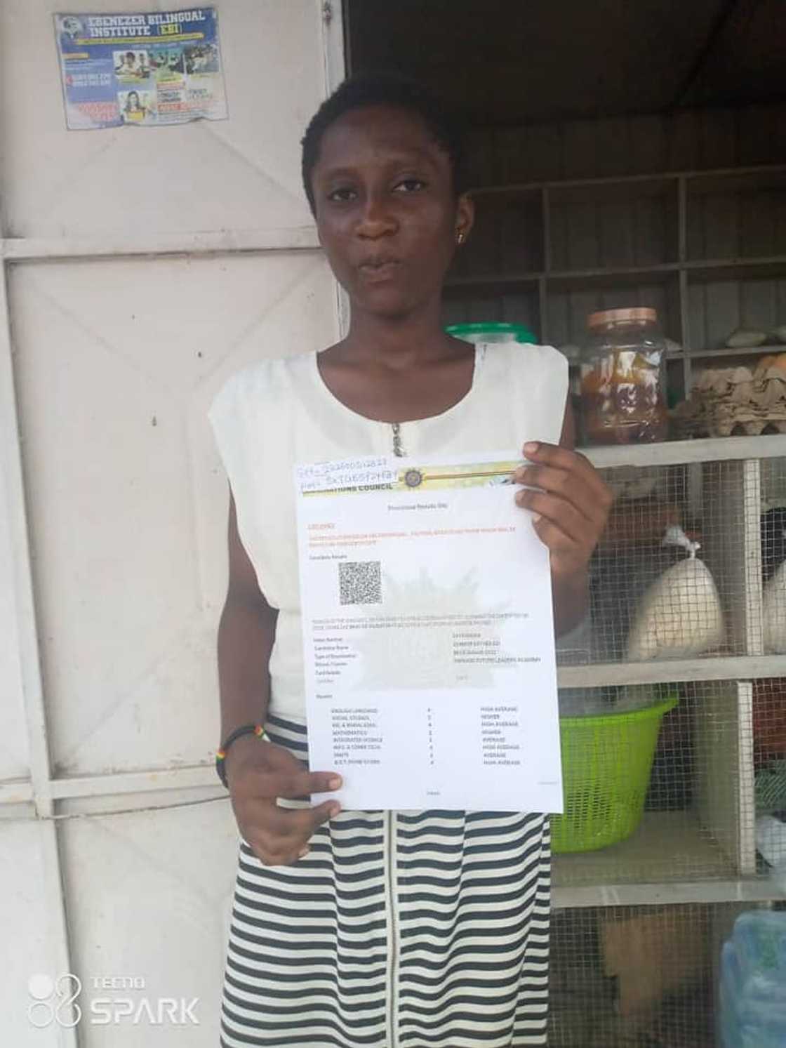 Photo of BECE girl and her results.