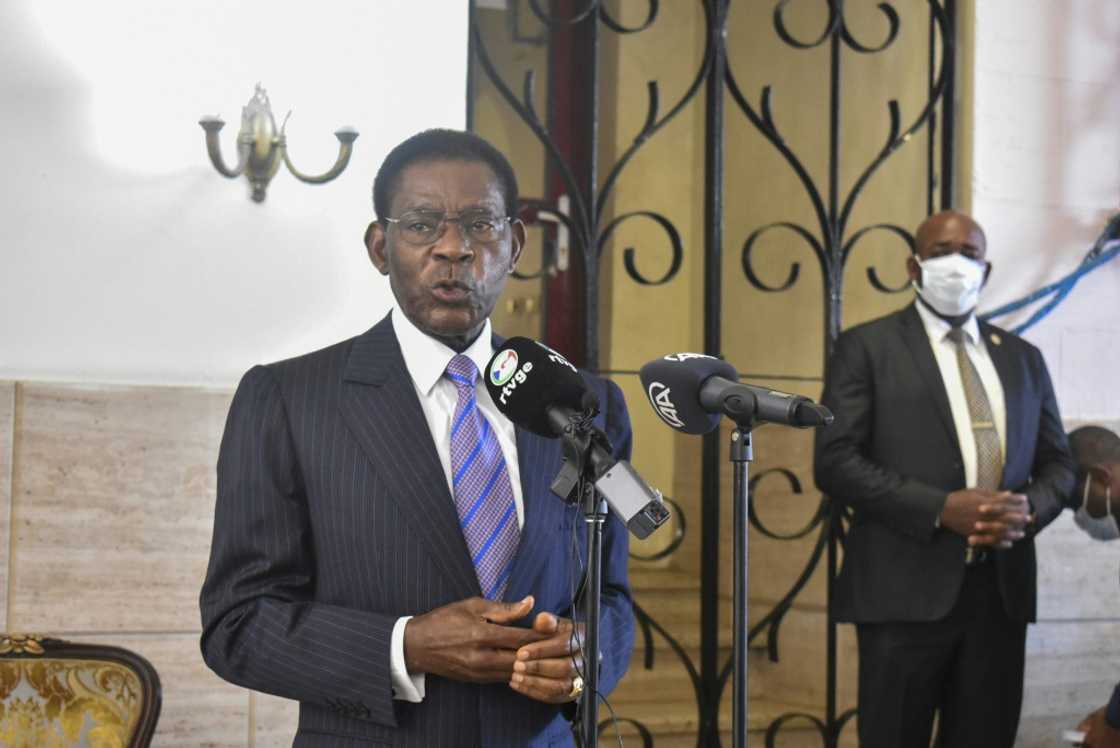 Equatorial Guinea's President Teodoro Obiang Nguema Mbasogo speaks after casting his ballot in the November 20 elections that he won but which were marred by charges of systematic irregularities Equatorial Guinea's President Teodoro Obiang Nguema Mbasogo speaks after casting his ballot in the November 20 elections that he won but which were marred by charges of systematic irregularities