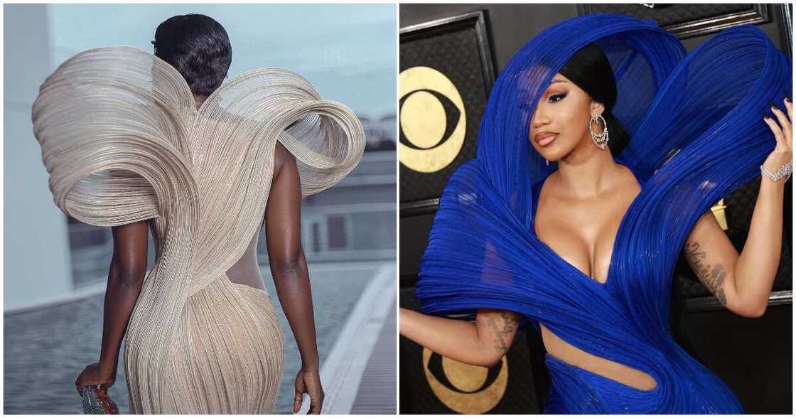 2023 Grammys: Cardi B Channels Ghana's Top Style Influencer Nana Akua Addo In A Blue Flawless Sculptural Dress 2023 Grammys: Cardi B Channels Ghana's Top Style Influencer Nana Akua Addo In A Blue Flawless Sculptural Dress