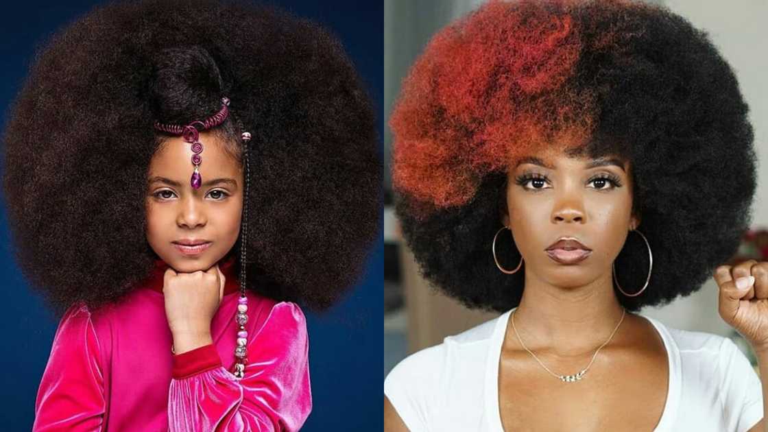 A girl and a women wearing decorated kinky Afro A girl and a women wearing decorated kinky Afro