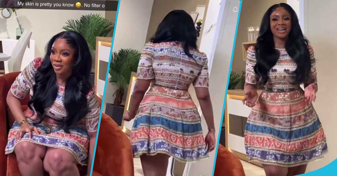 Serwaa Amihere flaunts fine legs in colourful mini dress Serwaa Amihere flaunts fine legs in colourful mini dress