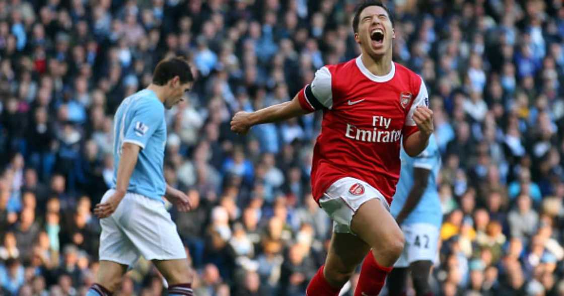 Samir Nasri of Arsenal celebrates his goal during the Barclays Premier League match between Manchester City and Arsenal at City of Manchester Stadium on October 24, 2010 in Manchester, England. (Photo by Clive Rose/Getty Images) Samir Nasri of Arsenal celebrates his goal during the Barclays Premier League match between Manchester City and Arsenal at City of Manchester Stadium on October 24, 2010 in Manchester, England. (Photo by Clive Rose/Getty Images)