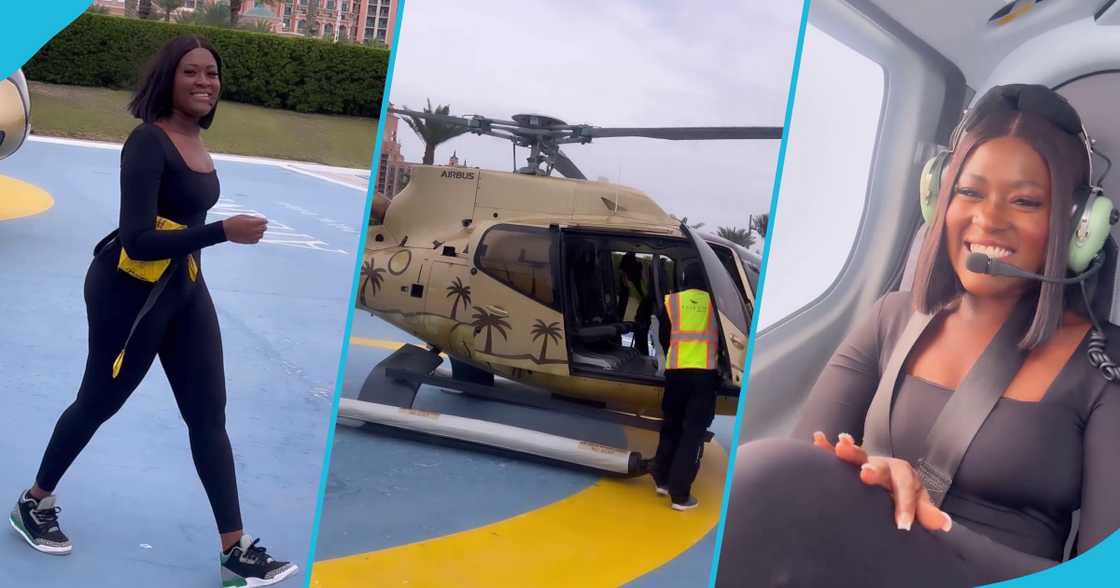 Fella Makafui on a helicopter ride in Dubai