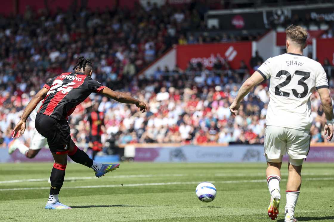 Black Stars striker Antoine Semenyo of Bournemouth scoring scored against Manchester United FC in the 1-1 draw at Vitality Stadium on April 27, 2025 in Bournemouth, England Black Stars striker Antoine Semenyo of Bournemouth scoring scored against Manchester United FC in the 1-1 draw at Vitality Stadium on April 27, 2025 in Bournemouth, England