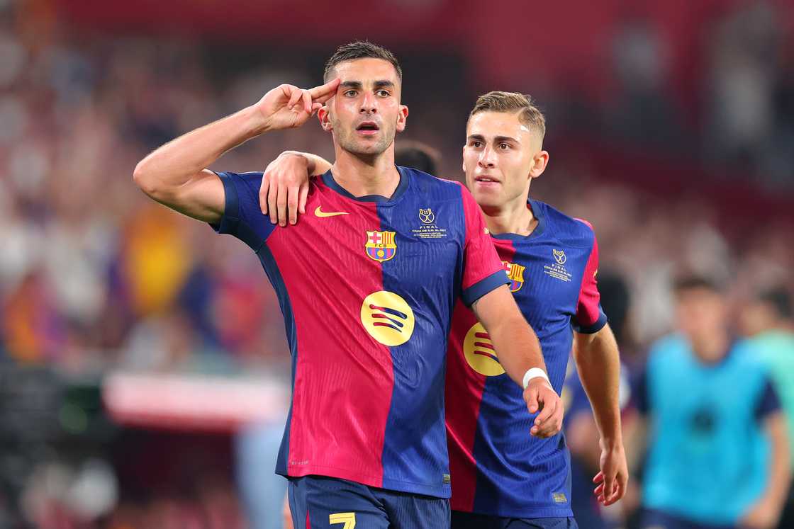 Ferran Torres of FC Barcelona celebrates scoring his team's second goal during the Copa del Rey Final match between FC Barcelona and Real Madrid at Estadio de La Cartuja on April 26, 2025 in Seville, Spain Ferran Torres of FC Barcelona celebrates scoring his team's second goal during the Copa del Rey Final match between FC Barcelona and Real Madrid at Estadio de La Cartuja on April 26, 2025 in Seville, Spain