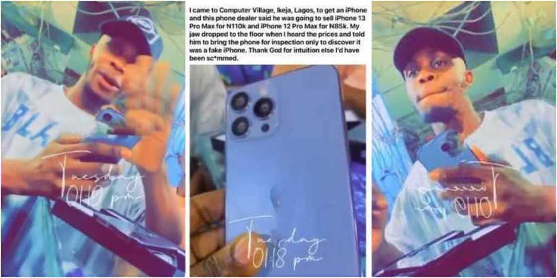 Reactions as young Nigerian man narrowly escapes being sold a fake iPhone13 for N110k at computer village Reactions as young Nigerian man narrowly escapes being sold a fake iPhone13 for N110k at computer village