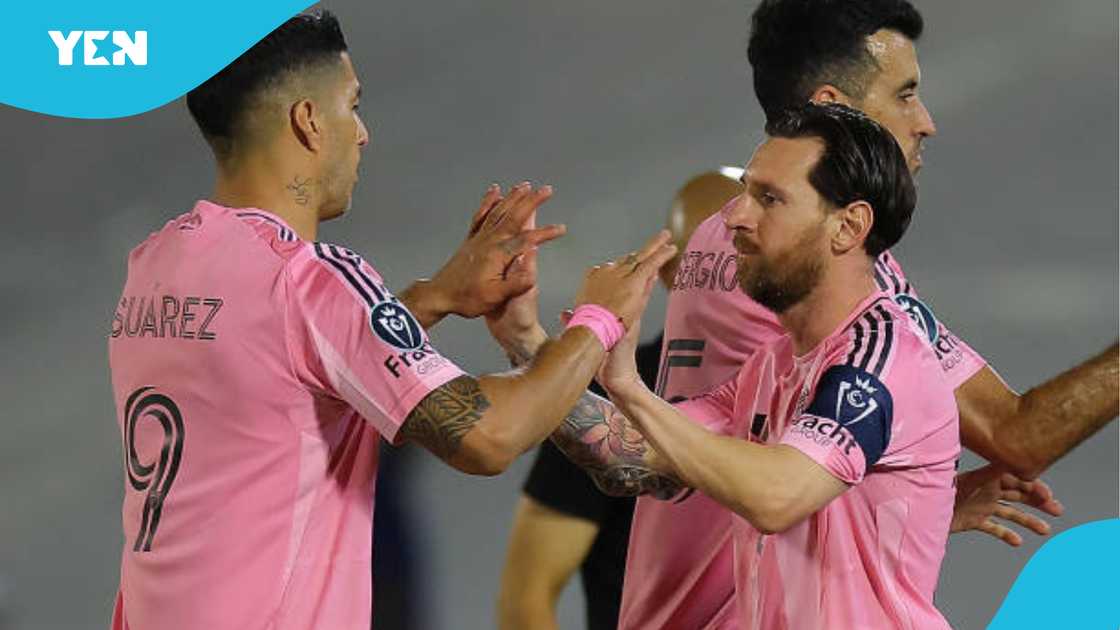 Lionel Messi comes on for Luis Suarez. Lionel Messi comes on for Luis Suarez.