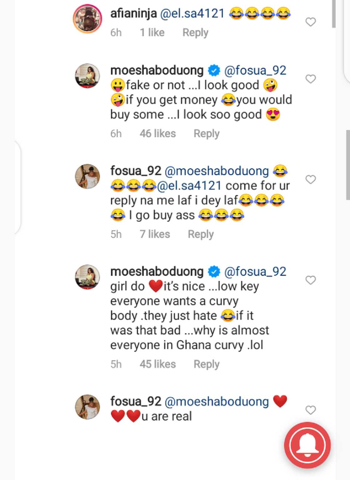 Moesha replies fan who said Hajia Bintu is 'natural' and she is 'fake'