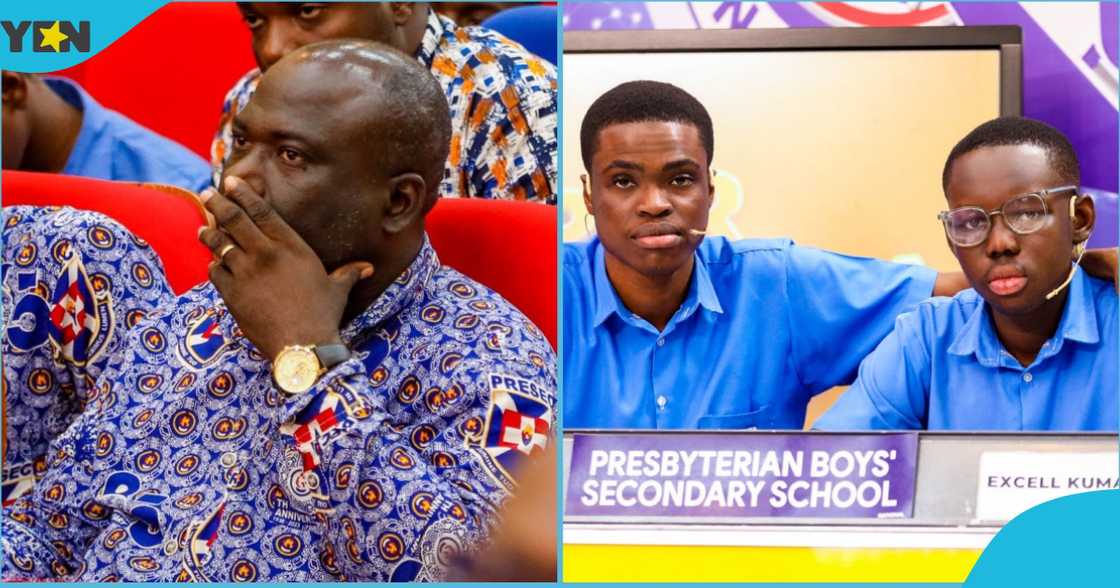 A photo of Presec NSMQ coordinator and the contestants.