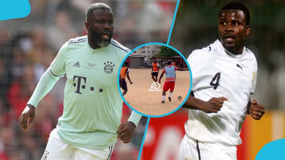 Ghana legend, Sammy Kuffour Delivers Defence Splitting Pass on Grassless Pitch, Video Goes Viral Ghana legend, Sammy Kuffour Delivers Defence Splitting Pass on Grassless Pitch, Video Goes Viral