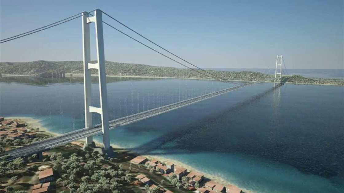 An artist's impression of a project to build a suspension bridge between Sicily and mainland Italy, made available by Webuild Multimedia Library An artist's impression of a project to build a suspension bridge between Sicily and mainland Italy, made available by Webuild Multimedia Library