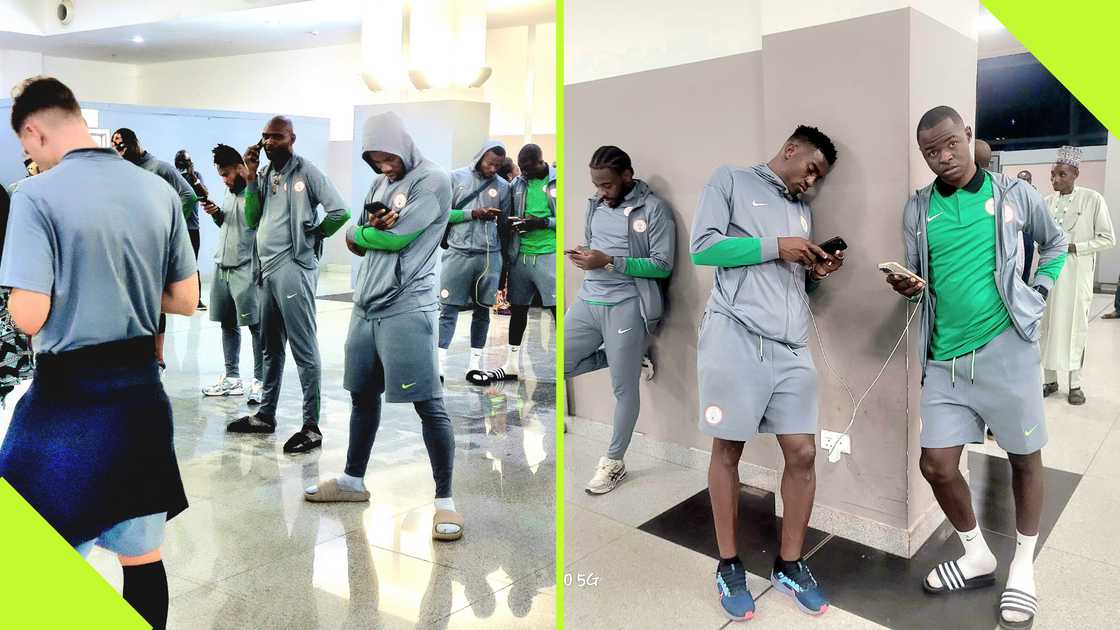 Players of the Super Eagles of Nigeria at the Al Abraq airport in Libya