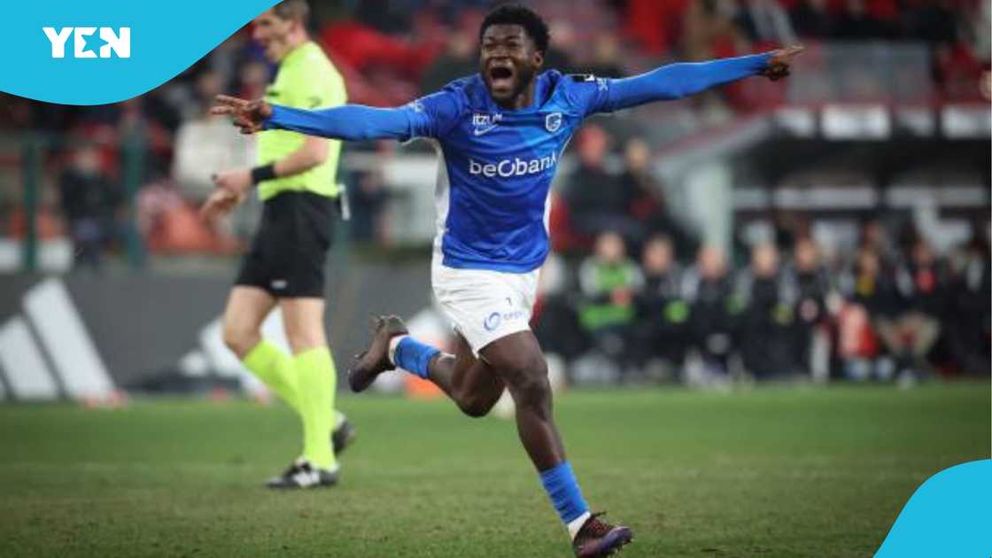 Christopher Bonsu Baah celebrates after scoring for Genk. Christopher Bonsu Baah celebrates after scoring for Genk.