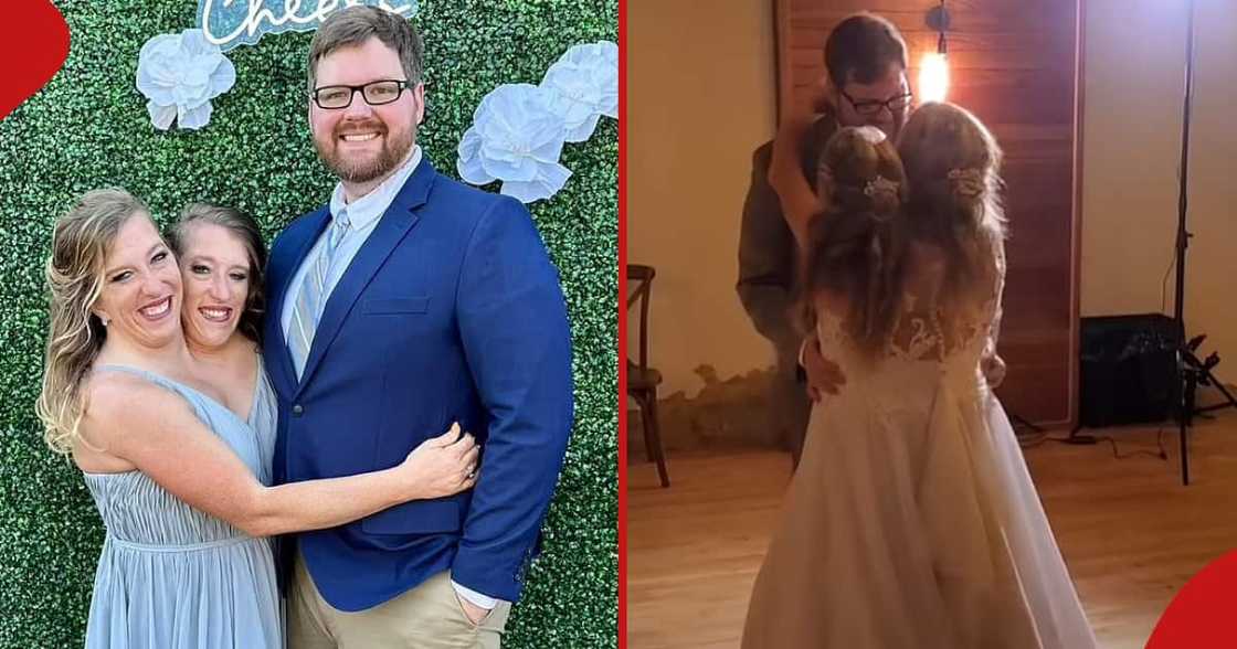 Abby with her sisiter and husband and second frame shows the three dancing. Abby with her sisiter and husband and second frame shows the three dancing.