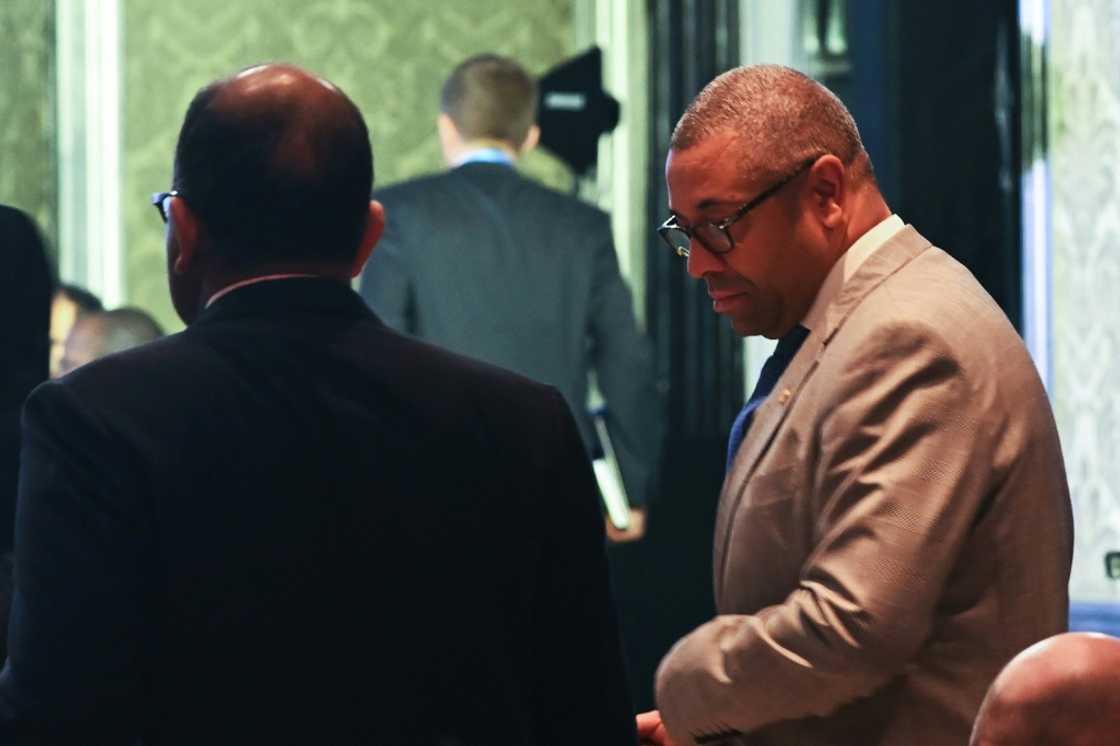 Britain's foreign secretary James Cleverly (R) in Mumbai on Friday Britain's foreign secretary James Cleverly (R) in Mumbai on Friday