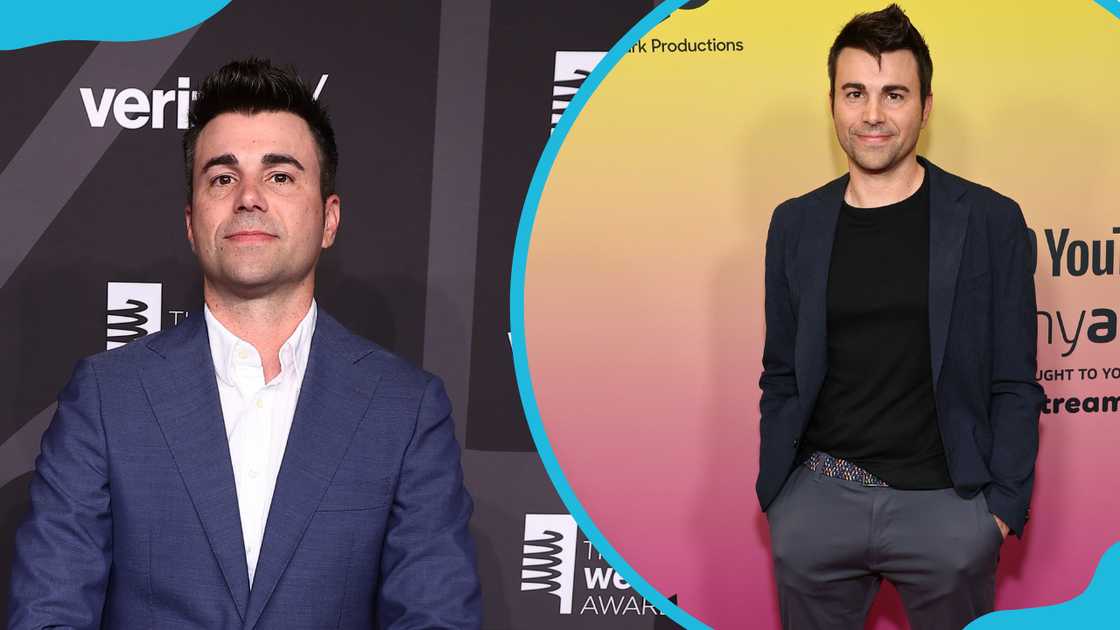 Mark Rober attends the 26th Annual Webby Awards (L). Rober arrives at the Creator for Social Good Awards (R)