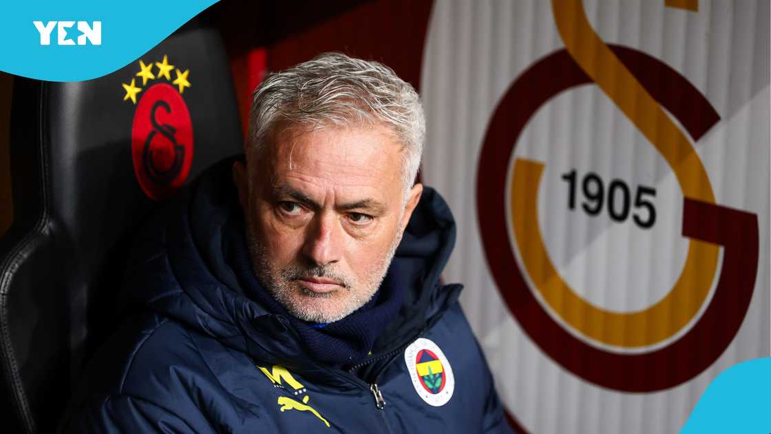 Jose Mourinho of Fenerbahce looks on during the Turkish Super League match between Galatasaray and Fenerbahce at Rams Park Stadium on February 23, 2025 in Istanbul, Turkey. Jose Mourinho of Fenerbahce looks on during the Turkish Super League match between Galatasaray and Fenerbahce at Rams Park Stadium on February 23, 2025 in Istanbul, Turkey.