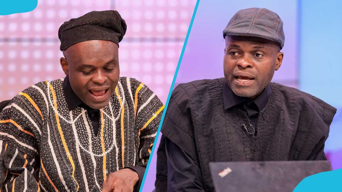 Ghanaian lawyer Martin Kpebu (R) in a dark smock and chequered cap, seated beside another in traditional attire (L). Ghanaian lawyer Martin Kpebu (R) in a dark smock and chequered cap, seated beside another in traditional attire (L).
