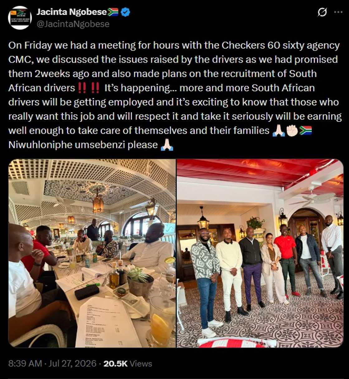 Jacinta Ngobese-Zuma, Checkers Sixty60, employment opportunities, South Africa, March & March, South African delivery drivers, CMC agency