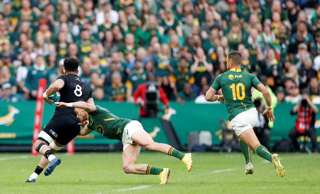 Jesse Kriel made an early tackle on All Black Ardie Savea but then went off injured forcing a Springbok reshuffle Jesse Kriel made an early tackle on All Black Ardie Savea but then went off injured forcing a Springbok reshuffle