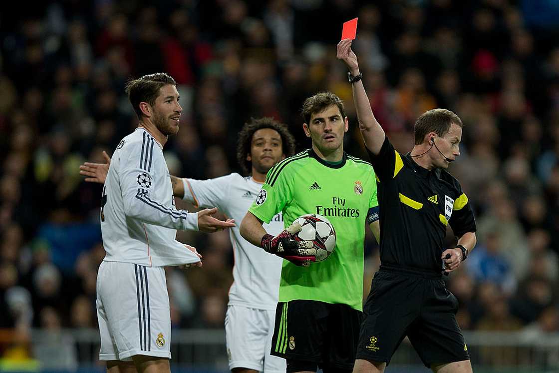 Sergio Ramos, red card, player sent off for urinating on pitch