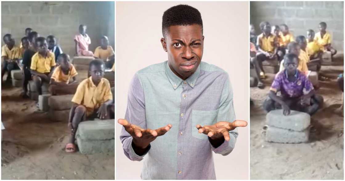 School pupils learn on concrete blocks. School pupils learn on concrete blocks.