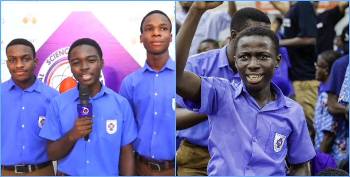 Photo of NSMQ Presec Team and a student