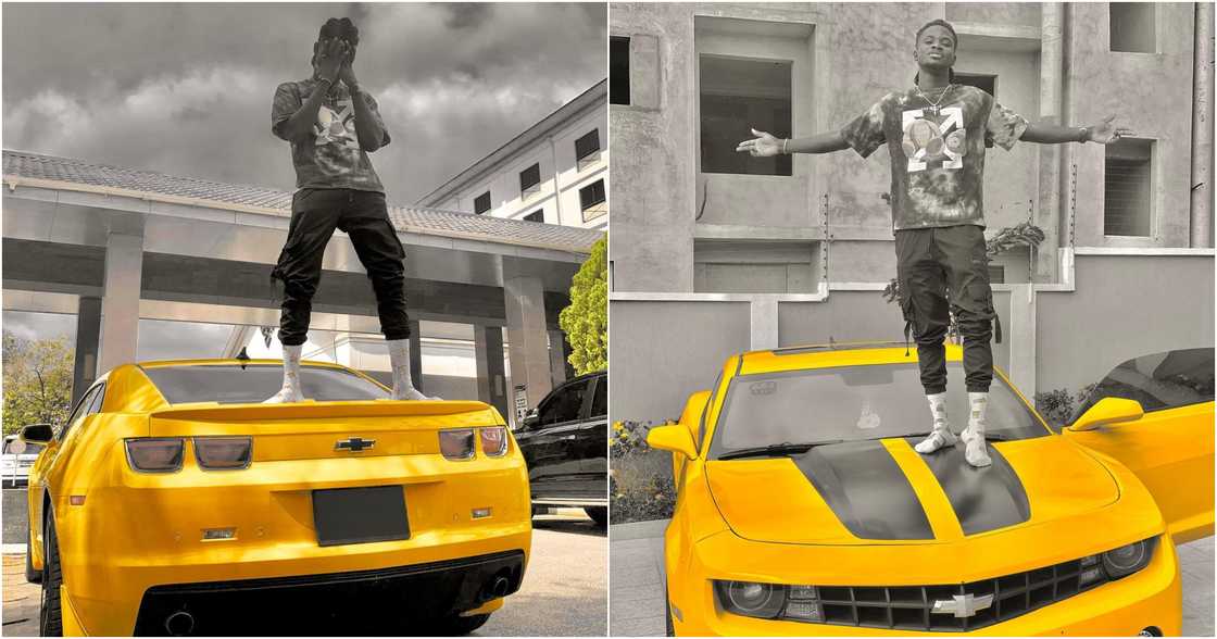 Kuami Eugene flaunts new Chevy Camaro; Medikal others react (photos)