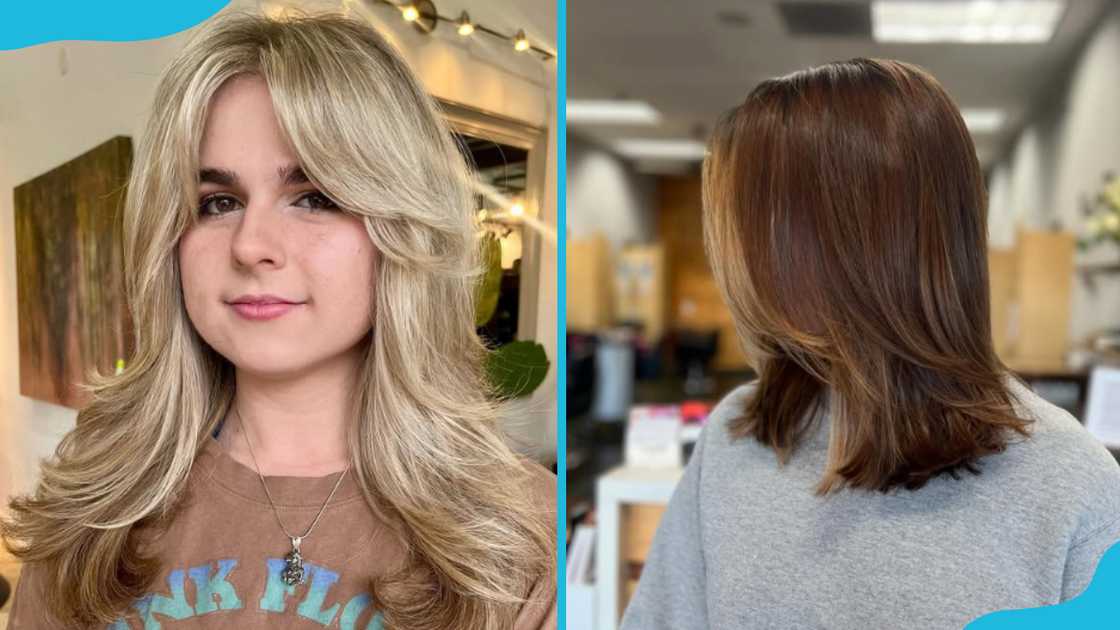 Below-shoulder haircut with feathered layers Below-shoulder haircut with feathered layers