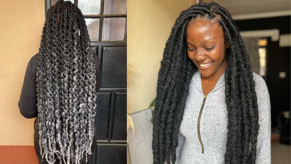 A smiling woman rocking Customized Nyako locs A smiling woman rocking Customized Nyako locs
