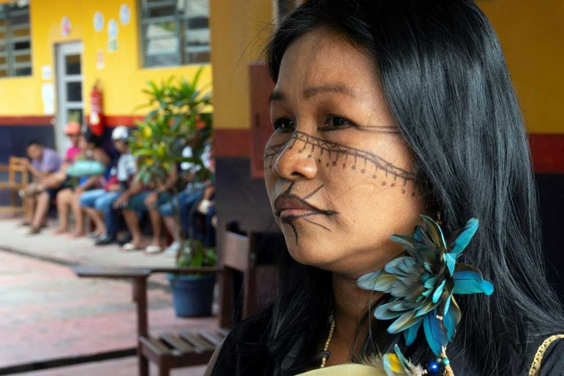 Ticuna Indigenous leader Geraci Aicuna dos Santos waits to vote in Brazil's presidential election Ticuna Indigenous leader Geraci Aicuna dos Santos waits to vote in Brazil's presidential election