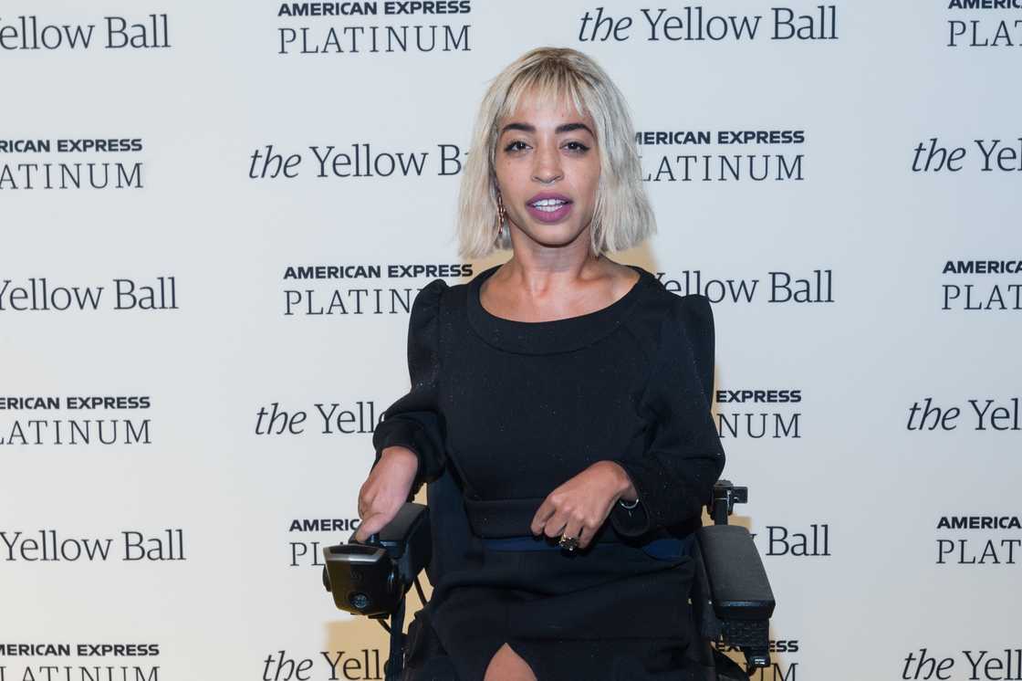 Jillian Mercado sits in her black wheelchair in New York City Jillian Mercado sits in her black wheelchair in New York City