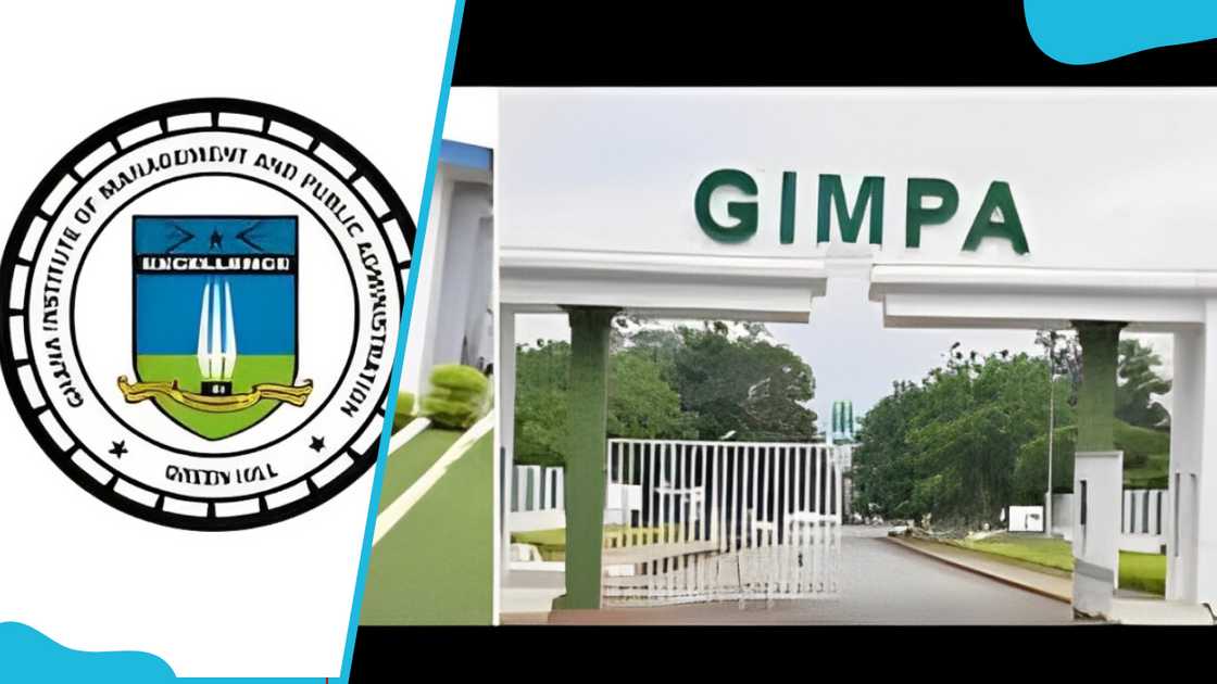 GIMPA logo and entrance to the college GIMPA logo and entrance to the college
