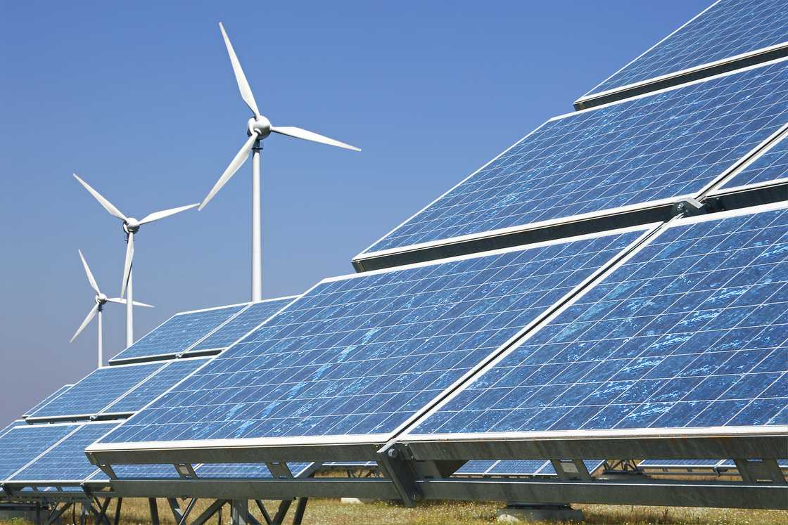 Solar panels and wind turbines