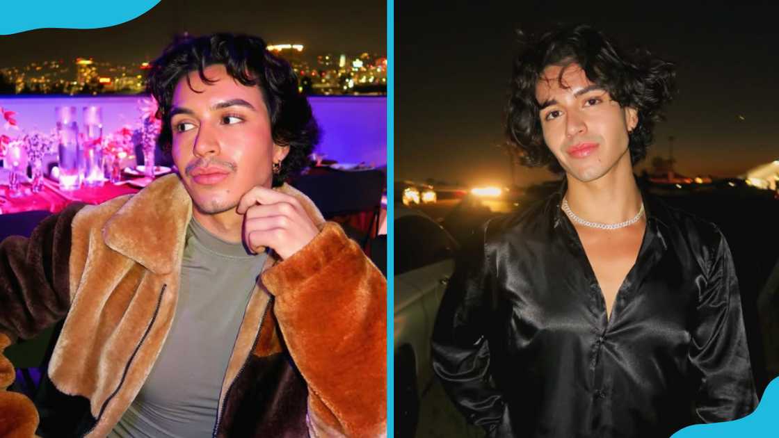 Rodrigo in a fur coat (L) and black shirt (R) Rodrigo in a fur coat (L) and black shirt (R)