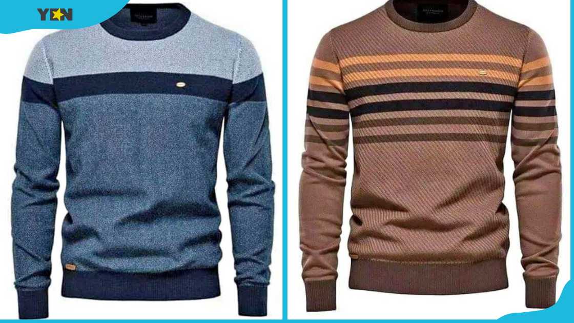 Set-in-sleeve sweaters for men on display