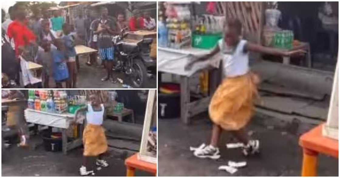 Little girl, dances, after school, in front of mum's shop, customers Little girl, dances, after school, in front of mum's shop, customers