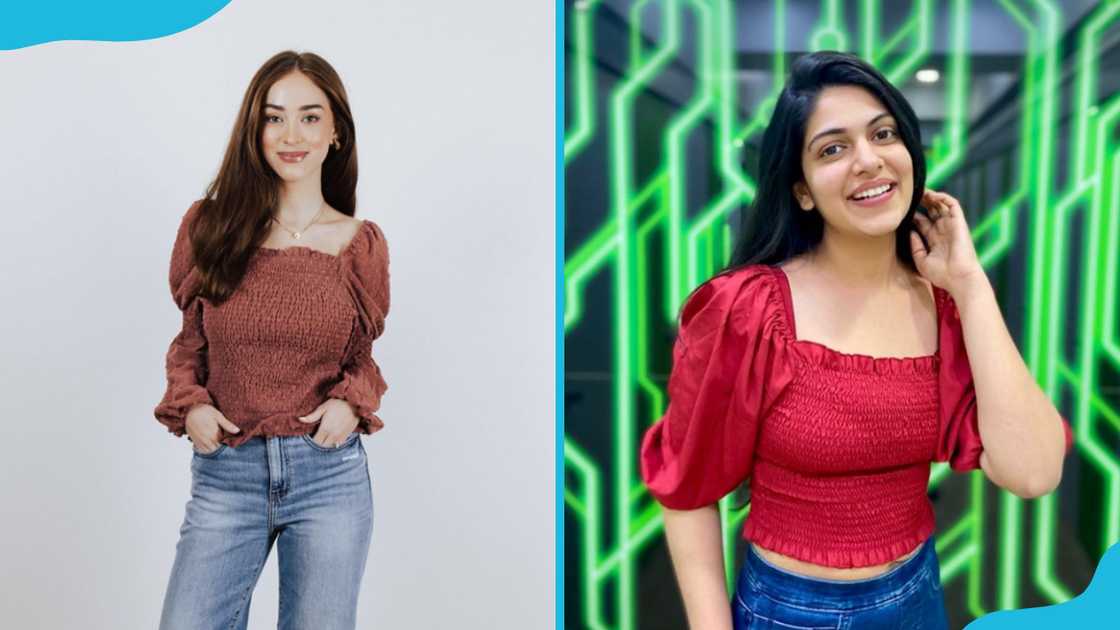 Women in brown and maroon smocked tops