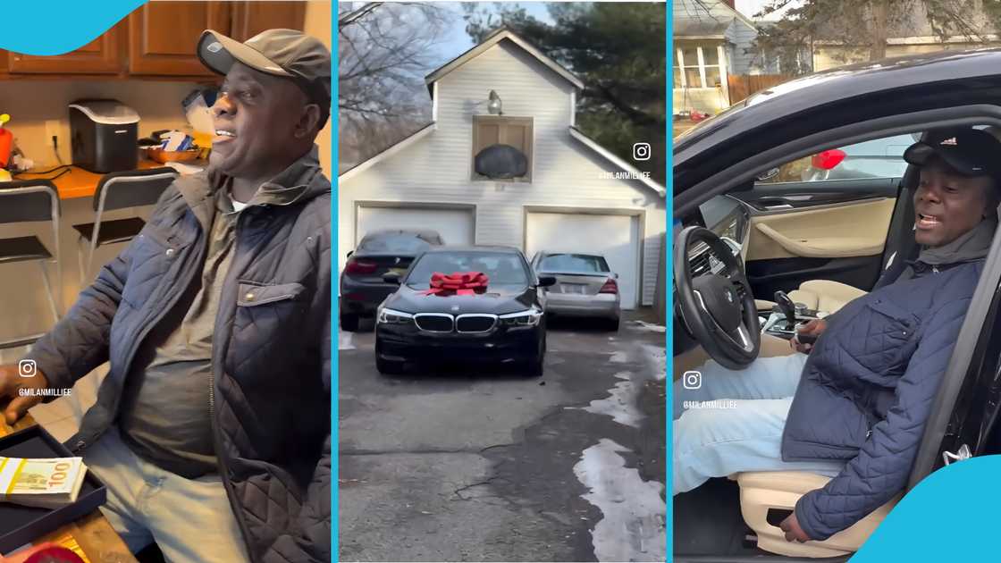 Ghanaian father, Christmas, Ghanaian abroad, US, BMW, Cash gift, Father amazed, Children gift their father, Christmas gifts.